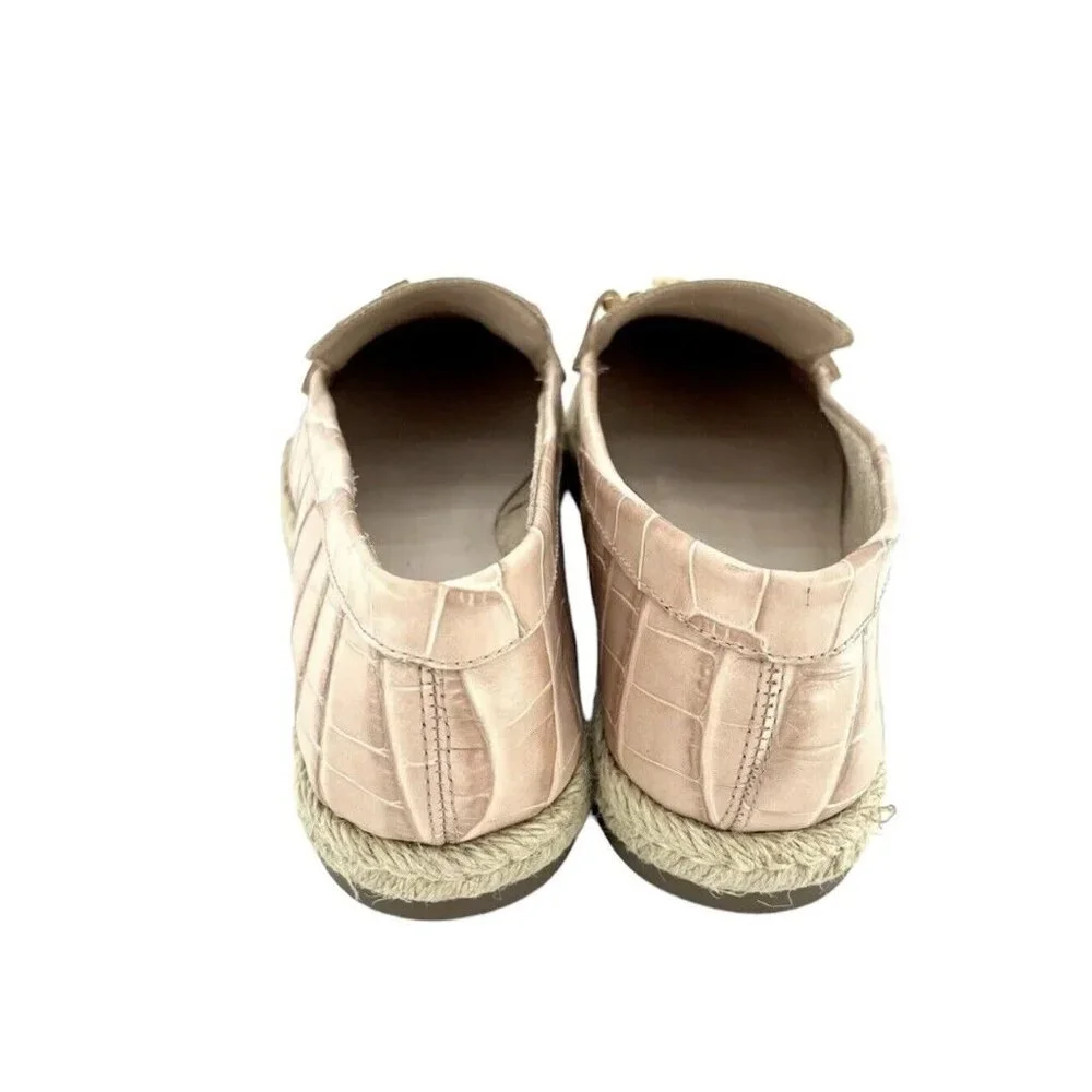Schutz Loafers Patty Crocodile Embossed Pink Leather Flats SZ 7.5 New